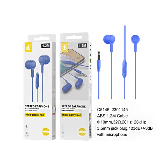 AURICULARES ONEPLUS C5146 AZ COM MICRÓFONO 1,2M AZUL